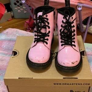Dr. Martens Glossy Light Pink 8-Eye Lace-Up Boots